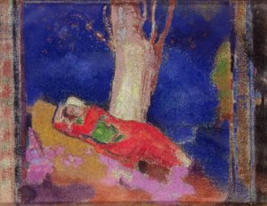 Kvinne som sover under et tre av Odilon Redon