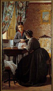 Analfabeten eller kvinnen som skriver et brev til sin hushjelp Maleri av Odoardo Borrani (1834-1905) 1869 Privat samling