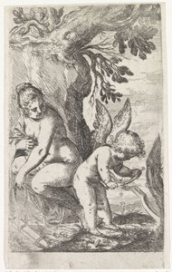 Venus ser på Amor som lager en bue Scener med Venus og Amor (serietittel) Scherzi d