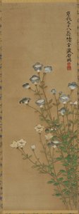 Blå og hvite blomster på slanke stilker, Edo-periode, 1700-1800-tallet