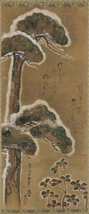 Snøladet furu og busk, Edo-perioden, datert 1741.