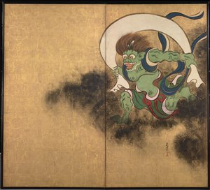 Vindguden. Høyre del av todelte skjermer Wind God og Thunder God, tidlig på 1700-tallet.