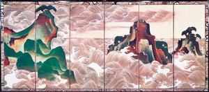 Bølger ved Matsushima, skjerm med seks paneler av Korin Ogata (1658-1716)