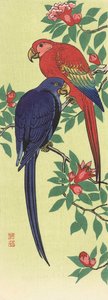 En rød og en blå papegøye, av den japanske kunstneren Ohara Koson av Ohara Koson