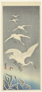 Synkende egrets i snø av Ohara Koson