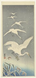 Synkende egrets i snø av Ohara Koson
