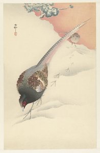Fasanpar i snøen av Ohara Koson