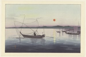 Fiskebåter ved solnedgang av Ohara Koson