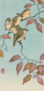 Fem små fugler på en kvist, av den japanske kunstneren Ohara Koson av Ohara Koson
