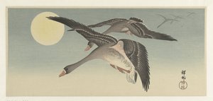 Gjess ved fullmåne av Ohara Koson