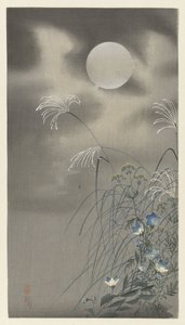 Gress og blomster ved fullmåne av Ohara Koson