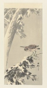 Indisk natthegre på snødekt tregren av Ohara Koson