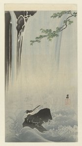 Japansk vipstjert ved fossen av Ohara Koson