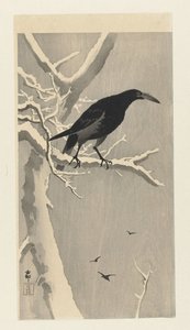 Kråke på snødekt tregren. av Ohara Koson
