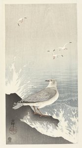 Måke på stein av Ohara Koson