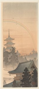 Pagode og regnbue av Ohara Koson