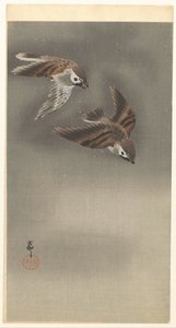Ringspurv i snø av Ohara Koson