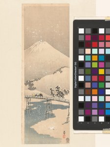 Snølandskap med Fuji-fjellet av Ohara Koson