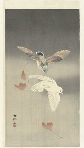 To duer med fallende ginkgoblader av Ohara Koson