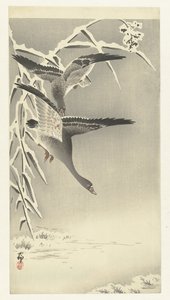 To blisgjess i snølandskap av Ohara Koson