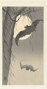 To flaggermus ved fullmåne av Ohara Koson
