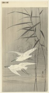 To egrets på flukt av Ohara Koson