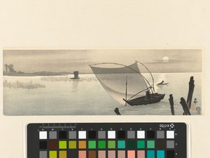 Fiskebåter ved fullmåne av Ohara Koson