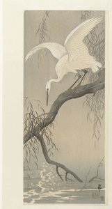 Hvit hegre på tregren av Ohara Koson