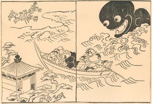 Menn i en båt truet av et sjømonster, tidlig på midten av 1700-tallet, 1924.
