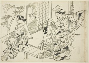 Narihira: The Mirror Scene (Narihira kagami no dan), fra serien "Famous Scenes from Japanese Puppet Plays (Yamato irotake)" av Okumura Masanobu