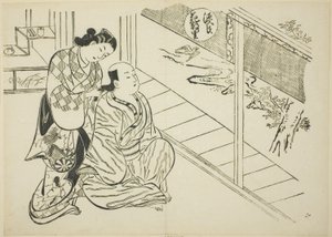 The Hanachirusato Chapter fra "The Tale of Genji" (Genji Hanachirusato), fra en serie Genji-parodier av Okumura Masanobu