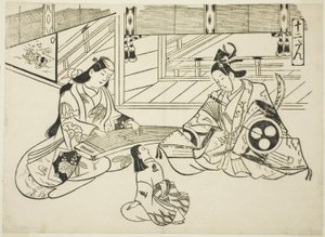 Yoshitsune (Ushiwaka) og prinsesse Joruri, fra serien "Famous Scenes from Japanese Puppet Plays (Yamato irotake)" av Okumura Masanobu