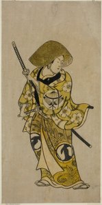 Skuespilleren Sawamura Kamesaburo som Nagoya Kosanza i stykket "Keisei Fukubiki Nagoya," fremført på Nakamura Theatre i den første måneden, 1731
