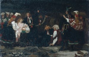 Fight in a Farmyard (olje på lerret) av Olaf Isaachsen