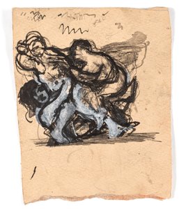 Studie for "To kvinner kjemper om en mann" av Oluf Hartmann