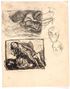 Studier for "Macbeth og heksene" og for "To kvinner kjemper om en mann" av Oluf Hartmann