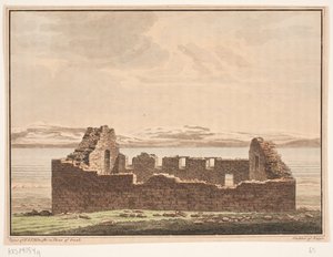 Kirkeruiner på Grønland. Illustrasjon for W.A. Grah. Forskningstur til østkysten av Grønland av Oluf Olufsen Bagge
