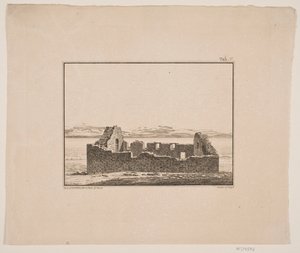 Kirkeruiner på Grønland. Illustrasjon for W.A. Grah. Forskningstur til østkysten av Grønland av Oluf Olufsen Bagge