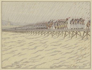 Napoleon og hans hær krysser Rhinen ved Kehl, 1. oktober 1805 av Onfray de Breville Job