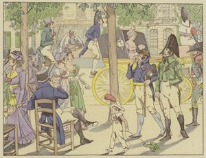 Napoleon etablerer ordenen til Legion dHonneur. Parisere imiterer båndet ved å bære røde nelliker, 19. mai 1802 av Onfray de Breville Job