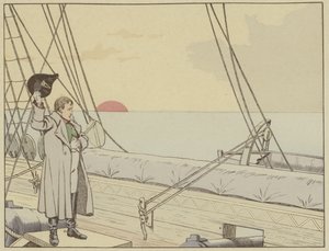 Napoleon om bord på HMS Bellerophon etter å ha overgitt seg til britene, 15. juli 1815 av Onfray de Breville Job