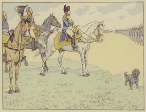 Napoleon gjennomgår den franske hæren etter å ha signert Tilsit-traktatene, 7. juli 1807 av Onfray de Breville Job