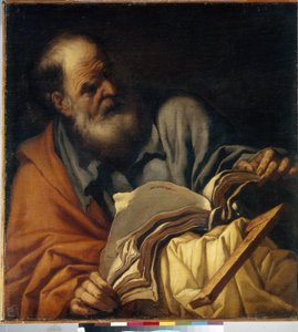 Saint Thomas, apostel. (Apostelen Sankt Thomas). Maleri av Orazio Borgianni (1578-1616), olje på lerret, italiensk kunst (Roma)