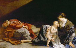 Rest on the Flight into Egypt - The Rest on the Flight into Egypt - Orazio Gentileschi (1563-1638). Olje på lerret, ca 1625. Størrelse: 138,5x216 cm. Kunsthistorisk museum, Wien av Orazio Gentileschi