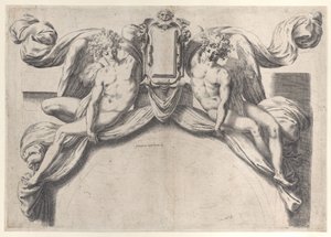 To engler som støtter en kartusj eller skjold, 1568-77., 1568-77. av Orazio de Sanctis