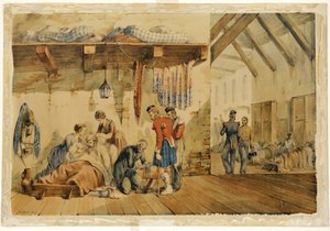 [Barrack] Hospital Scutari, scene med sykepleiere og soldater fra Highland Regiment, 1854-56
