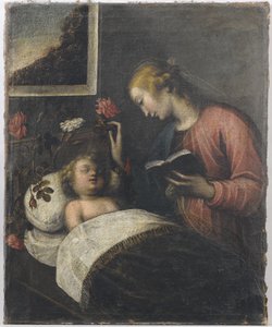 Madonna og barnet (olje på lerret) av Orsola Maddalena Caccia