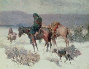 Winter Hunt (olje på lerret)