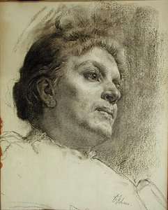 Head of a Woman (kull på papir) av Oscar Fehrer