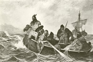 Leif Ericson utenfor kysten av Vineland (gravyr) av Oscar Wergeland